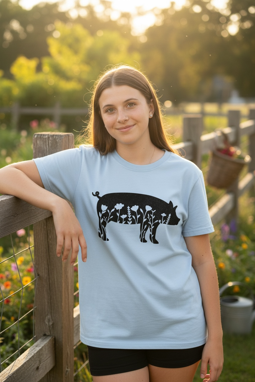 Floral Pig T Shirt