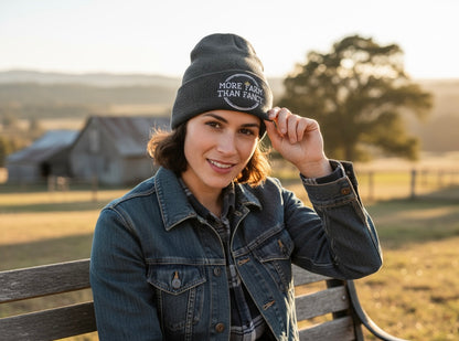 More Farm Than Fancy logo knit hat