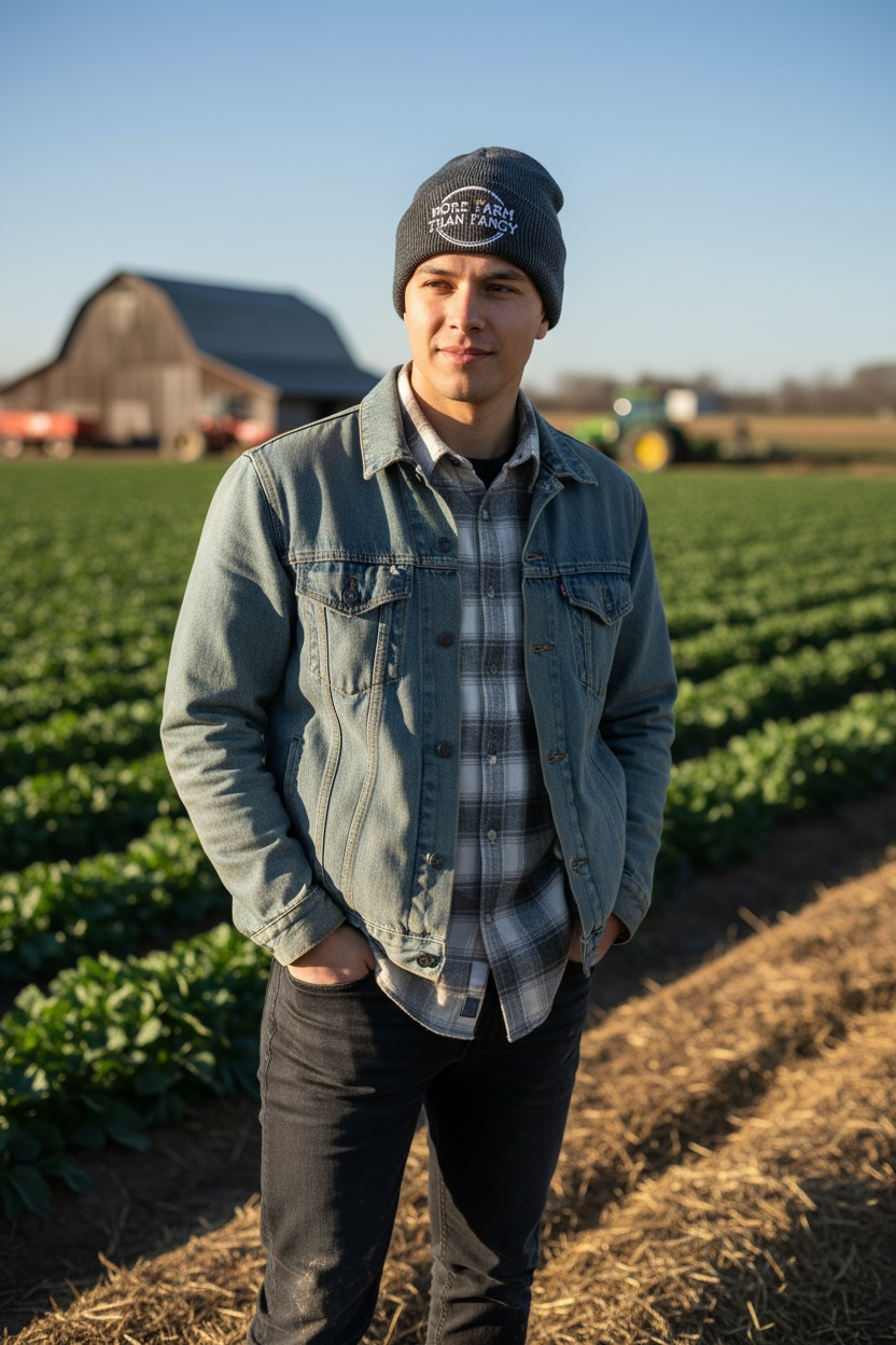 More Farm Than Fancy logo knit hat